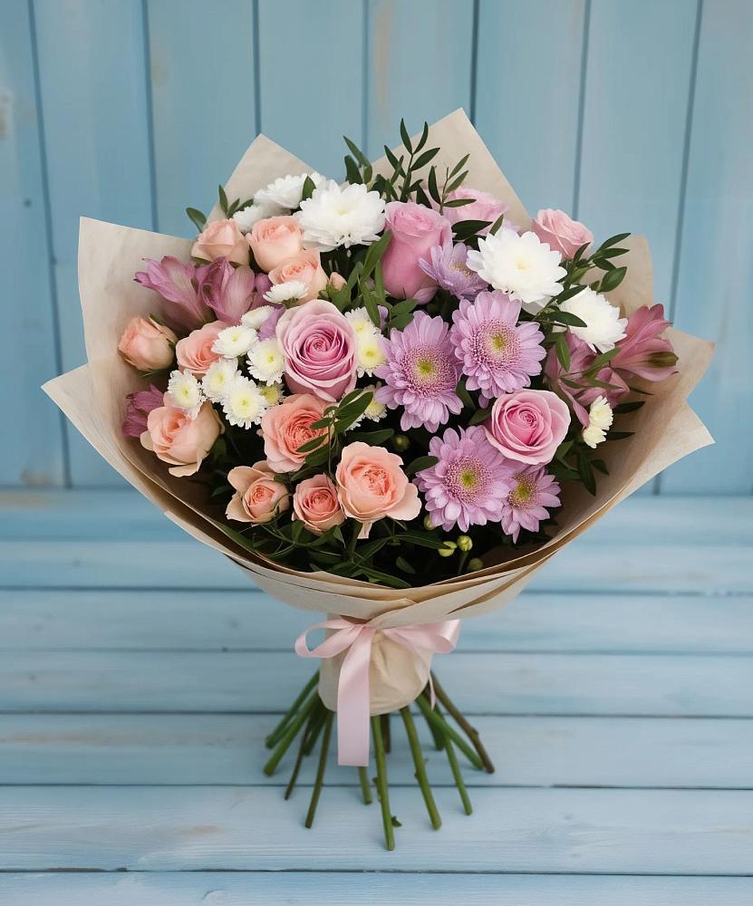 Букет цветов из: Хризантемы, Розы и Альстромерии в Хоста