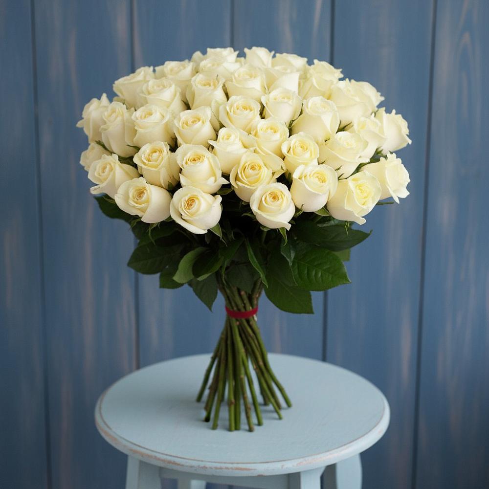 Букет 51 Белая роза Эдлесс Лав в Хоста