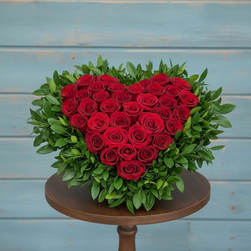 Цветочная композиция из Розы в виде сердца в Хоста