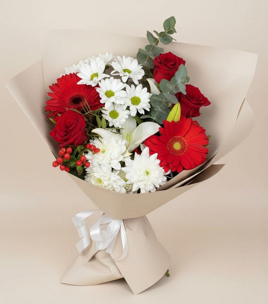 Букет цветов из: Розы, Хризантемы, Герберы и Лилии в Хоста