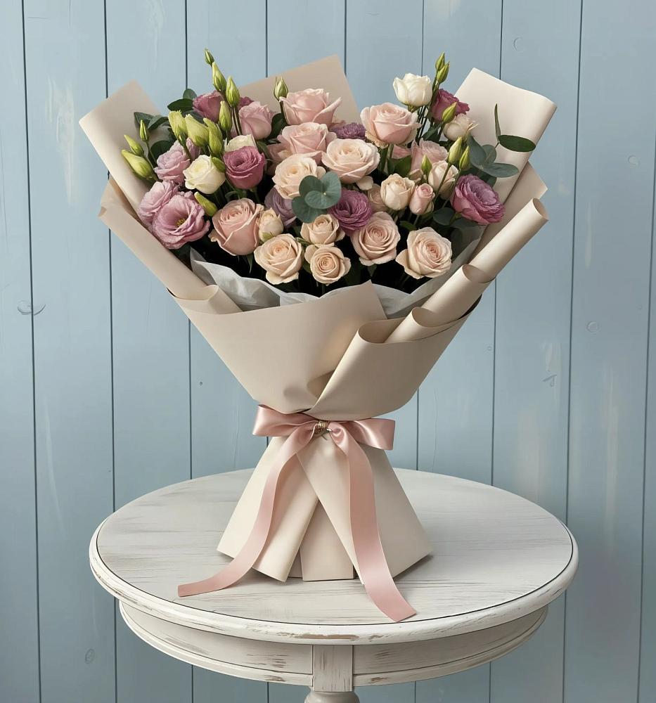 Букет цветов из: Розы и Лизиантусы в Хоста