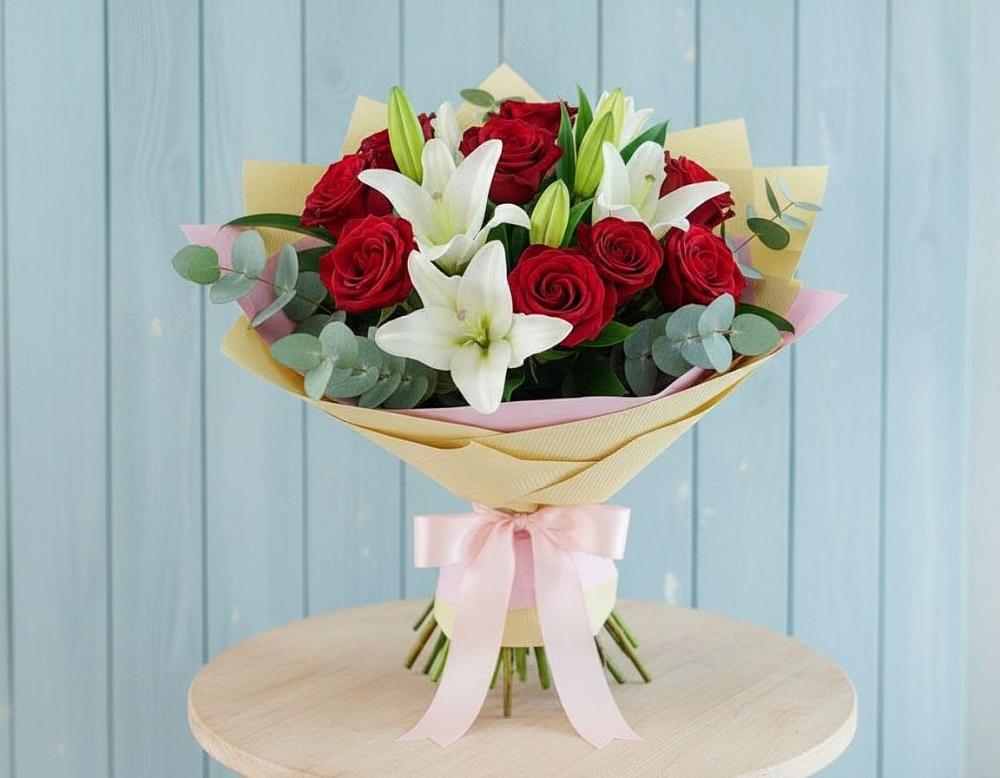 Букет цветов из: Лилии и Розы в Хоста